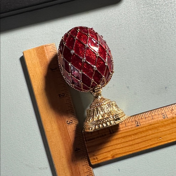 AKM stamped Faberge-styled Egg Russia Ornate Red and Gold Decorative Egg - Picture 10 of 11